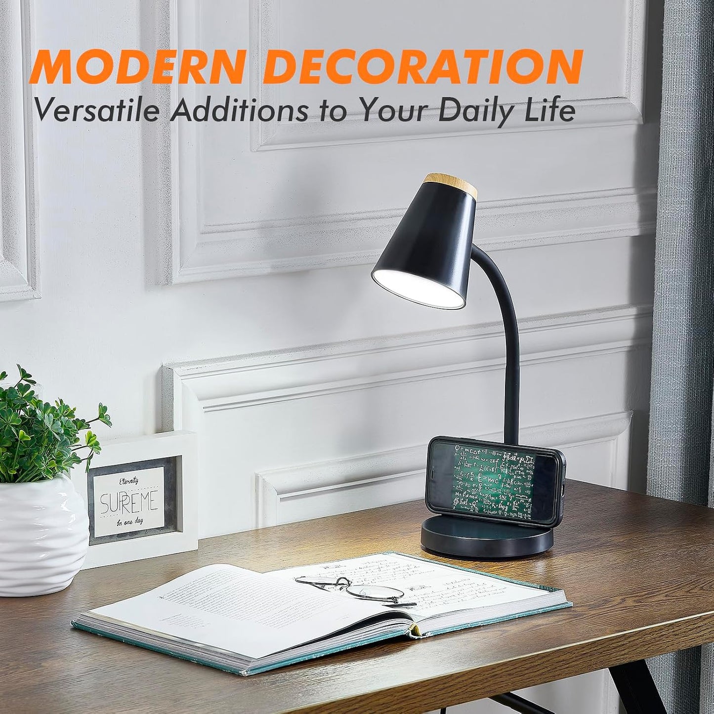 EJIAXIN Clip on Desk Lamp for Home Office - Small LED Touch Dimmable Reading Light for College Dorm Room - Adjustable Flexible Gooseneck Clamp Light Table Lamp for Bedside Bedroom Bed Headboard White