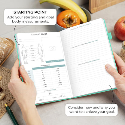 Clever Fox Food Journal for Women & Men, Weight Loss Tracker, Aquamarine