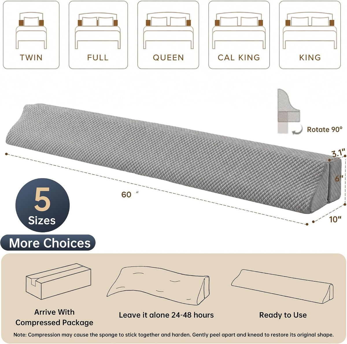 Bed Wedge Gap Filler, Wedge Pillow for Headboard Gap, King Size