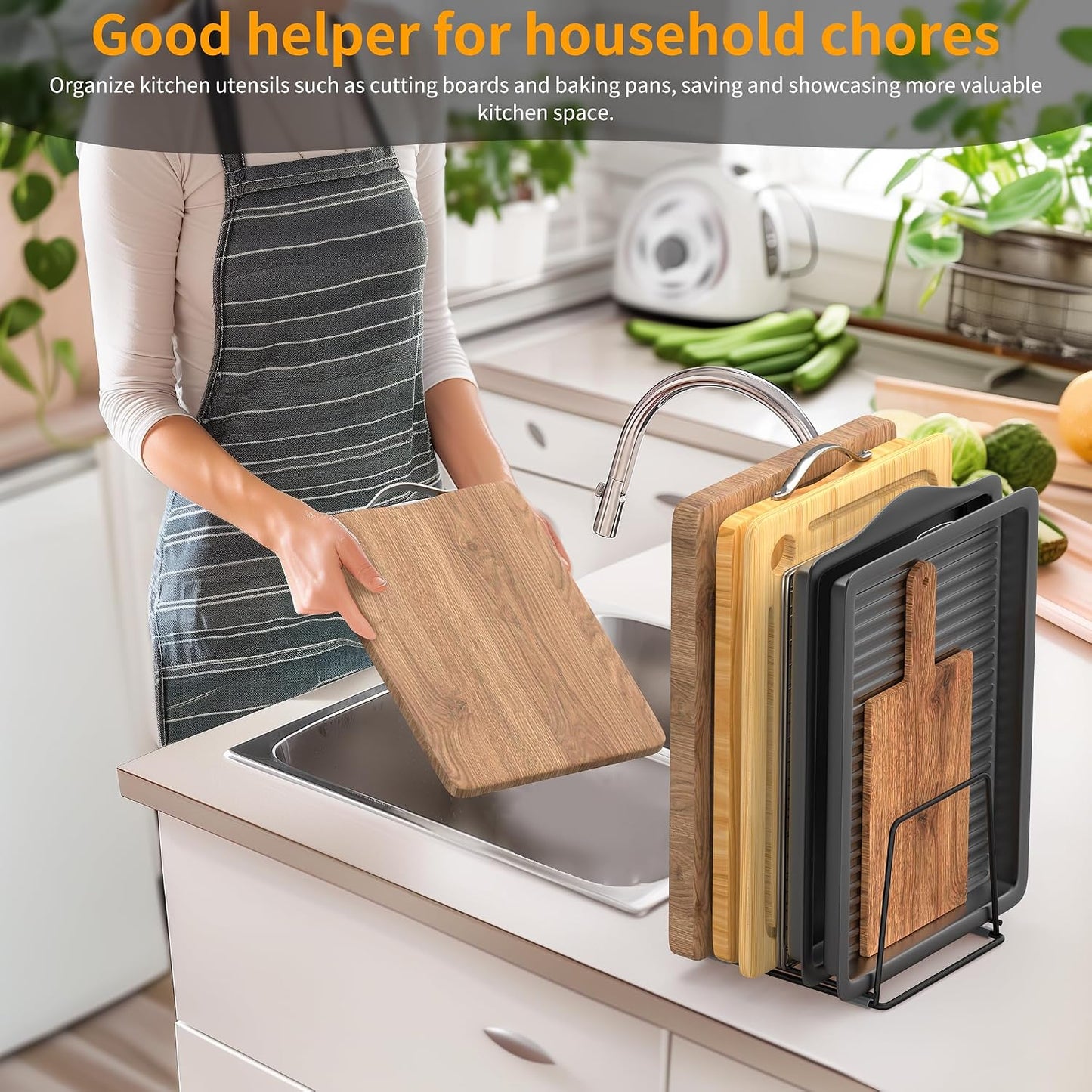 Cutting Board Organizer Kitchen Organizer Rack for Cutting Board, Bakeware, and Cookie Sheet, 5-Slot Heavy-Duty Steel Cookware Holder,Rust-Resistant with Anti-Slip Feet (1, Small)