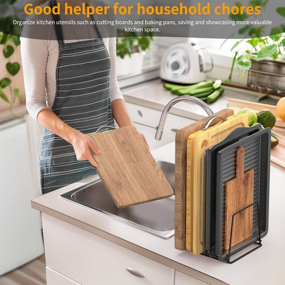 Cutting Board Organizer Kitchen Organizer Rack for Cutting Board, Bakeware, and Cookie Sheet, 5-Slot Heavy-Duty Steel Cookware Holder,Rust-Resistant with Anti-Slip Feet (1, Small)