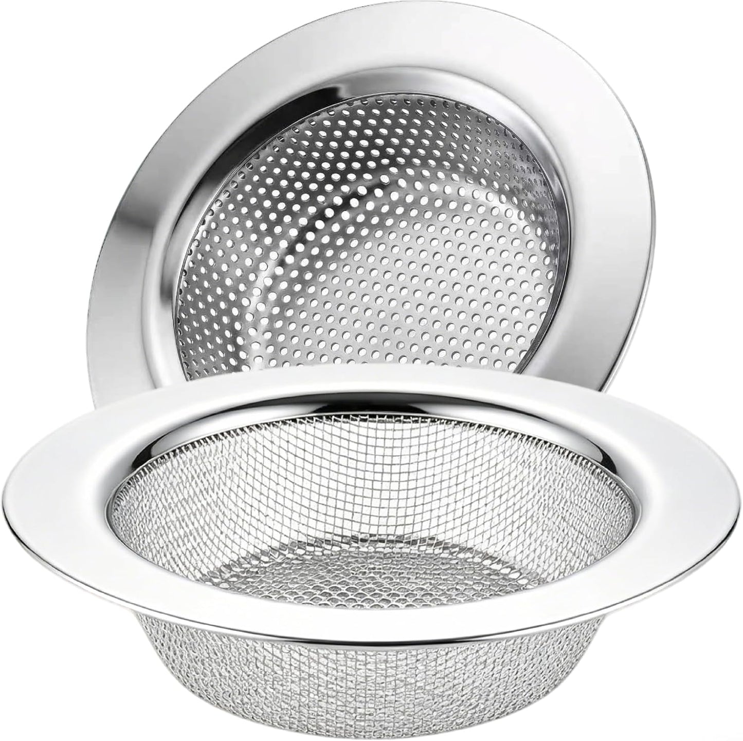 LASSHSWA 2 Pcs Kitchen Sink Strainer Stainless Steel, Mesh and Punching, Kitchen Sink Drain Strainer, Sink Strainers with Large Wide Rim 4.5" Diameter for Kitchen Sinks