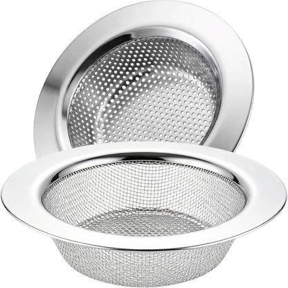 LASSHSWA 2 Pcs Kitchen Sink Strainer Stainless Steel, Mesh and Punching, Kitchen Sink Drain Strainer, Sink Strainers with Large Wide Rim 4.5" Diameter for Kitchen Sinks