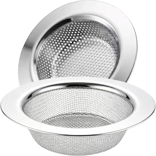 LASSHSWA 2 Pcs Kitchen Sink Strainer Stainless Steel, Mesh and Punching, Kitchen Sink Drain Strainer, Sink Strainers with Large Wide Rim 4.5" Diameter for Kitchen Sinks