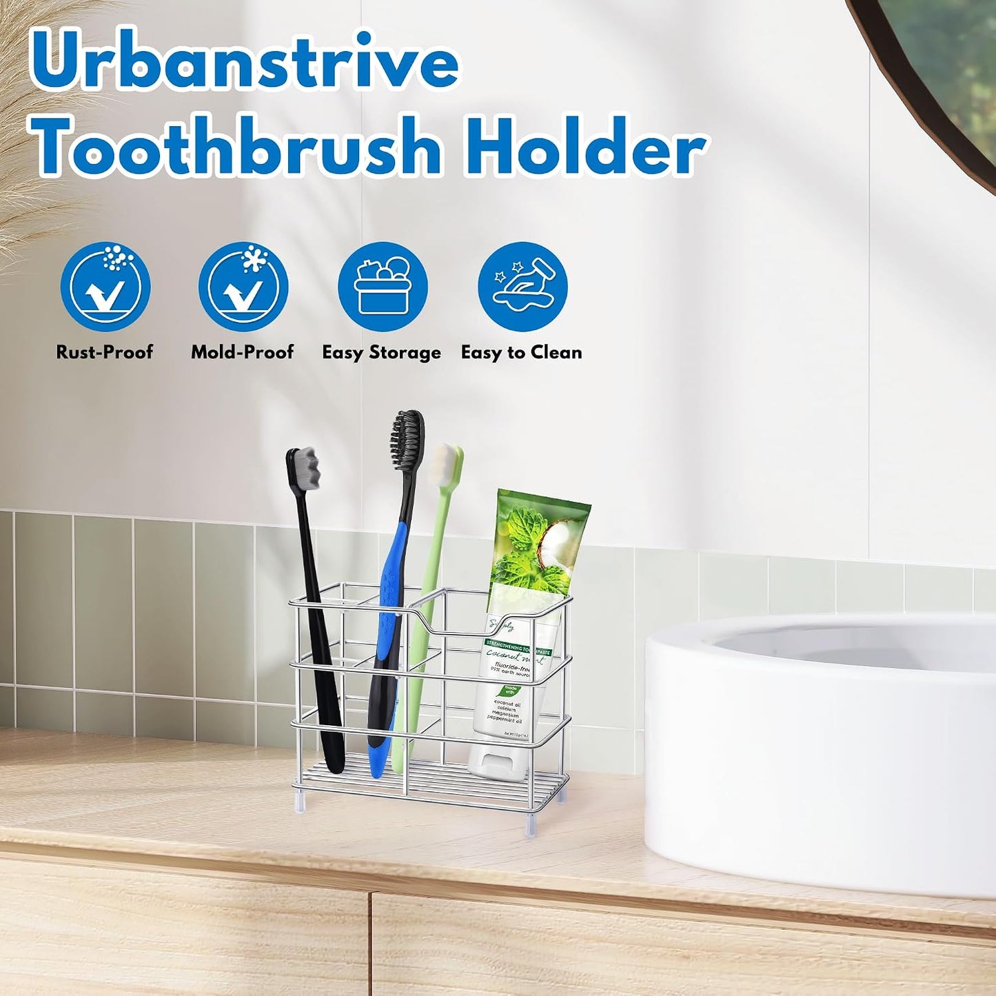Electric Toothbrush Holders for Bathrooms 304 Stainless Steel Quick Drying | Upgrade Heavy Duty Sturdy Durable Toothpaste Holder Bathroom Organizer Storage Decor Accessories Tooth Brush Holder Caddy
