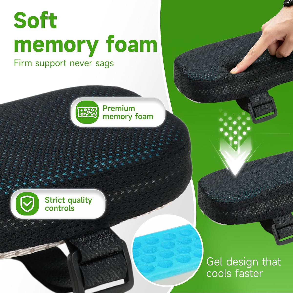 LargeLeaf Chair Armrest Cooling Gel Cushions Elbow Pillow Pressure Relief Office Chair Gaming Chair armrest with Memory Foam armrest Pads 2-Piece Set of Chair