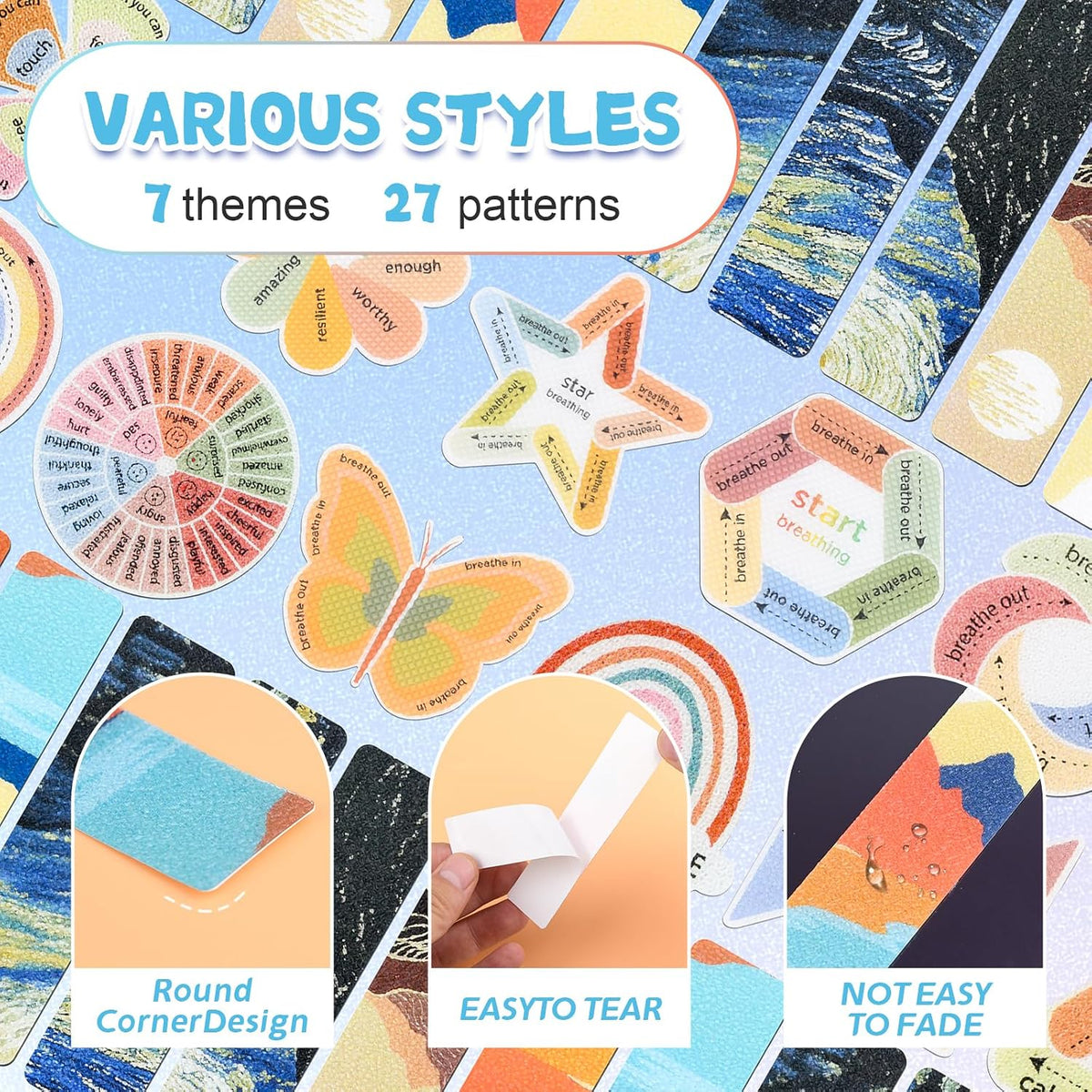 102 Pieces Sensory Stickers for Calm, 2 Texture Styles, Anxiety Relief