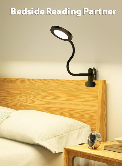 White Clip On Reading Light, 450LM Book Light, CRI95, 3 Modes Stepless Dim | CRI95 eye-caring LED provides natural lighting for reading, studying, and bedside use with adjustable brightness and modes