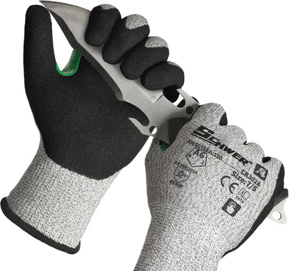 Schwer 2 Pairs A7 Cut Resistant Work Gloves, Touchscreen, CR3027, L | Sandy Nitrile Coated, Superior Grip, Used for Woodworking, Glass Cutting, Construction, Cargo Handling, Gardening, Car Repair