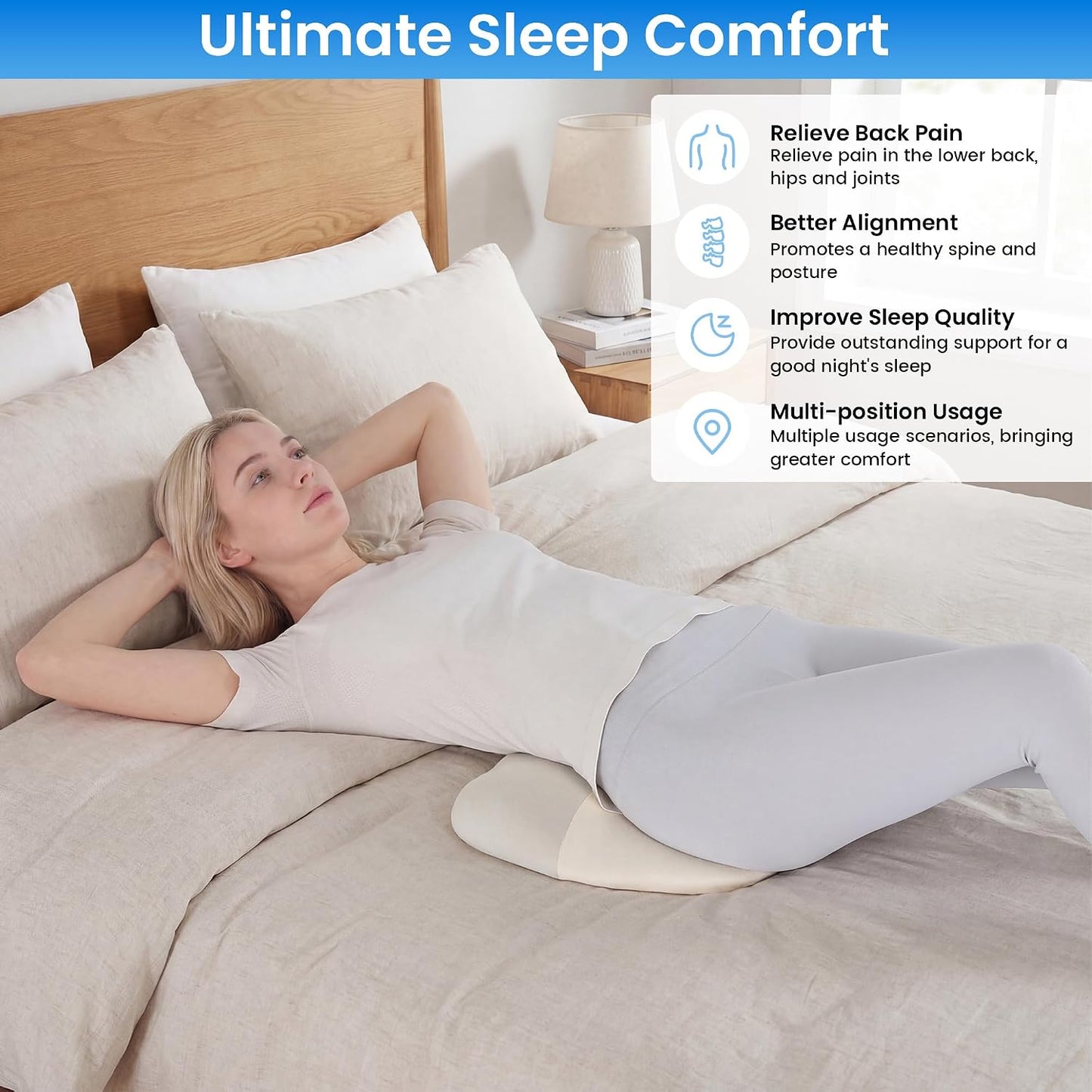 BALAPET Memory Foam Lumbar Pillow for Bed, Ergonomic Lower Back Support Pillow for Sleeping, Waist & Hip Support Cushion for Side and Back Sleepers, Back Pain Relief with Washable Cover