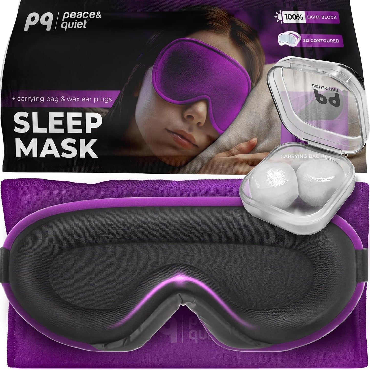 Peace&Quiet | PQ Sleep Mask for Side Sleepers - 3D Contoured Light Blocking Sleeping Mask for Women and Men, Lightweight & Soft Eye Shade Cover for Deep Rest, Premium Quality (Black)