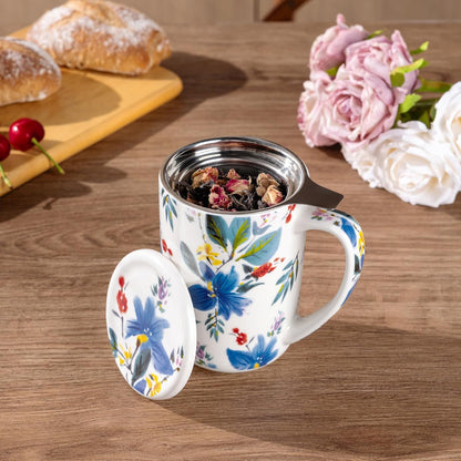 AmorArc Tea Cup With Infuser and Lid, 18oz Loose Leaf Tea Mug With Steeper | Porcelain Tea Mug With Infuser and Lid, Large Strainer Tea Cup with Lid for Tea, Coffee Mug for House-warming Birthday Gift