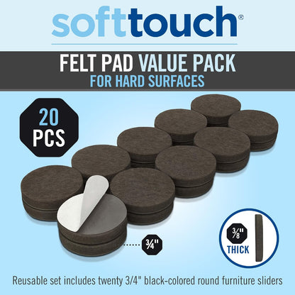 SoftTouch 1.5" Round Reusable Felt Furniture Sliders for Hard Surfaces, Noise-Reducing Adhesive Furniture Moving Pads for Beds, Sofas, Dressers, Set of 24, Beige