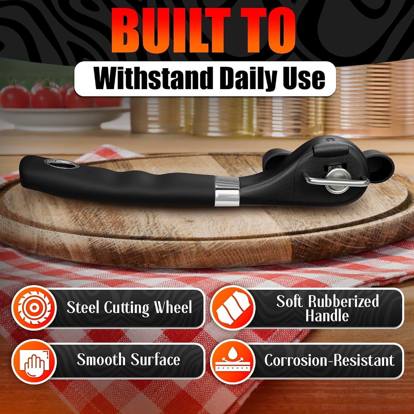 Can Opener Smooth Edge Side Cut – Stainless Steel Manual Can Opener with Ergonomic Handle, Handheld Can Openers for All Can Sizes, No Sharp Edges, Reusable Lid, Easy Turn Knob for Everyday Kitchen Use