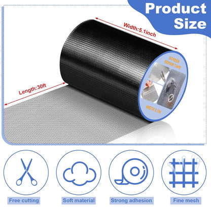 CroBlissful 5 Inch X 20 ft Extra Wide Window Screen Tape Mesh Repair, Gray | Strong Adhesive, Waterproof Fiberglass, Screen Repair Kit Patch, for Window Door Tears Holes