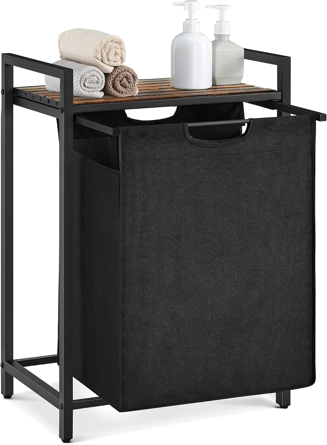 VASAGLE Laundry Hamper, Laundry Basket Sorter with 3 Pull-Out and Removable Bags, Shelf, Metal Frame, 3 x 10.6 Gallons (40 L), 36.4 x 13 x 28.4 Inches, Cappuccino Beige and Natural Beige UBLH301LH01