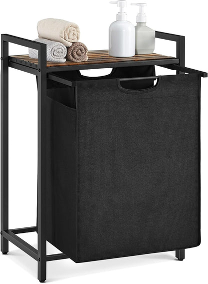 VASAGLE Laundry Hamper, Laundry Basket Sorter with 3 Pull-Out and Removable Bags, Shelf, Metal Frame, 3 x 10.6 Gallons (40 L), 36.4 x 13 x 28.4 Inches, Cappuccino Beige and Natural Beige UBLH301LH01