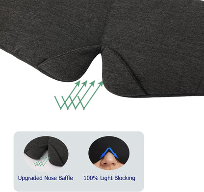 ALASKA BEAR Wraparound Style Organic Cotton Eye Mask with Padded Nose, Big Wide Headband and Large Coverage Ear Muff Sleeping Mask with Bottom Flap for Full Blackout, Dark Grey