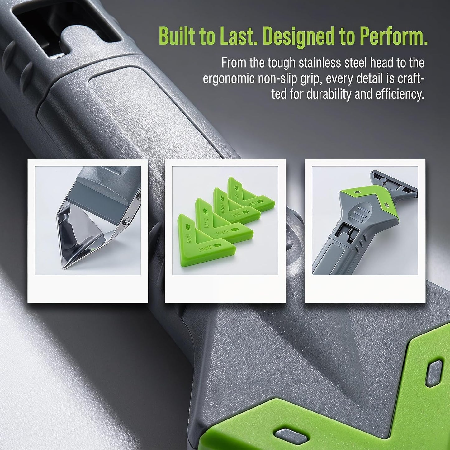 5-in-1 Caulking Tool Kit, Stainless Steel Caulk Remover & Silicone Sealant Finishing Tool with 5 Replaceable Radius Pads, Grout Removal & Scraper Tool for Bathroom, Kitchen, Tile, Window, Sink
