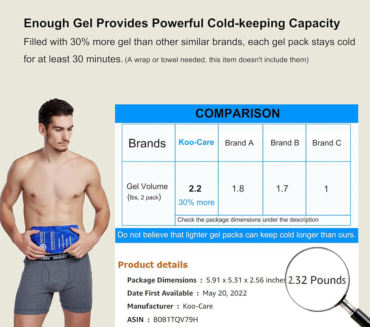 Koo-Care Large Flexible Gel Ice Pack for Injuries Reusable Hot Cold Compress - Fit for Shoulder Arm, Back, Hip, Knee, Shin, Foot Pain Relief, Swelling, Physical Therapy (L, 11" x 14") Pack of 2