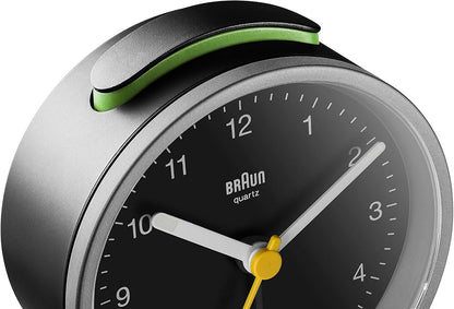 Braun Classic Analogue Alarm Clock with Snooze and Light, Quiet Quartz Movement, Crescendo Beep Alarm in White, Model BC12W.