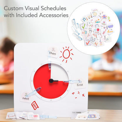TIME TIMER Visual Schedule Package - 8-inch 60 Minute Visual Routine Timer with Dry Erase Board, PECS Cards, and Whiteboard Marker - for Kids Desk, Classroom, Home, and Routines (Orange)