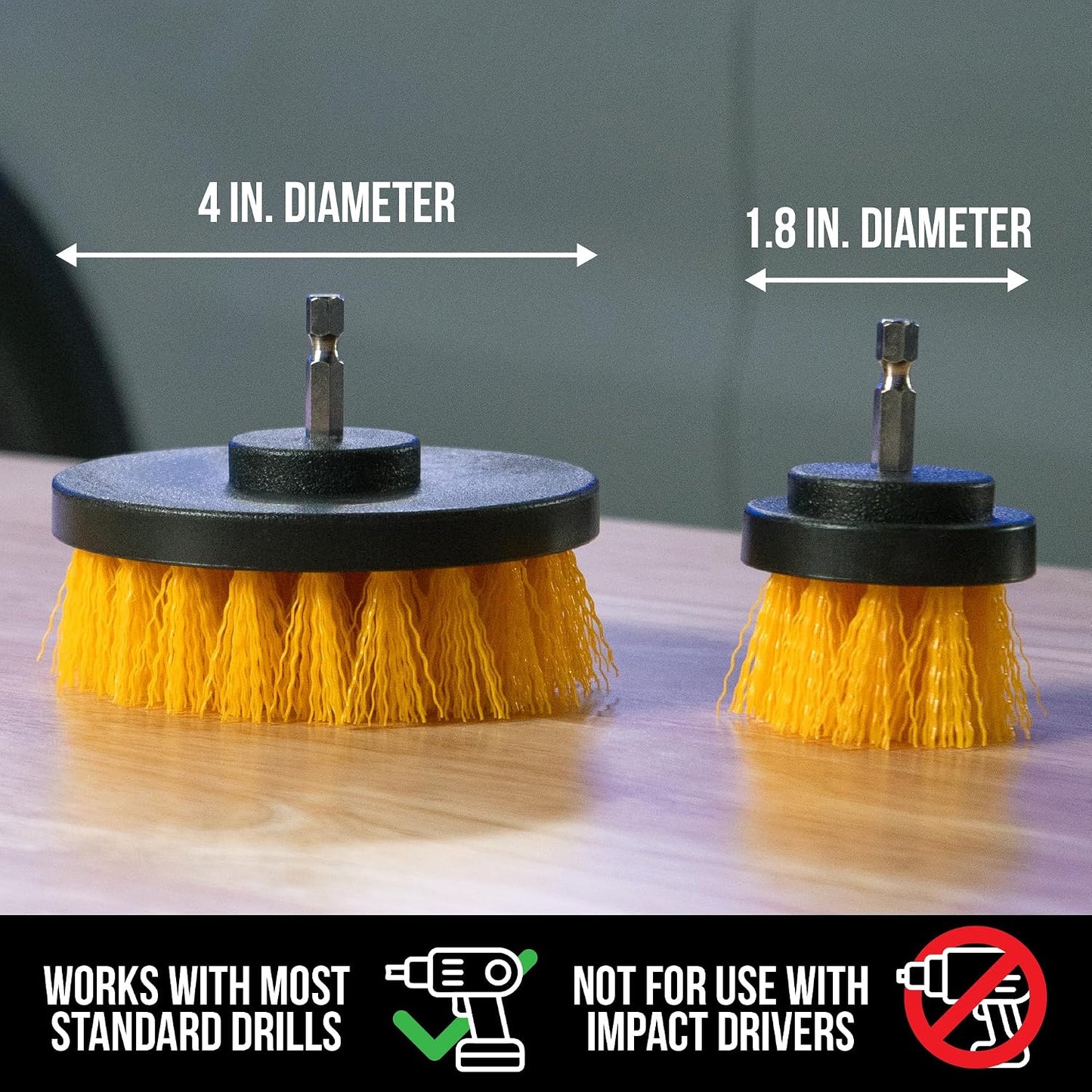 VIKING Drill Cleaning Brush Set for Car Carpet Cleaning, 2 Pack | Fits Standard Drills, Stiff Bristle, Interior Cleaning Scrub Brush for Carpets and Rubber Floor Mats, Home, Garage