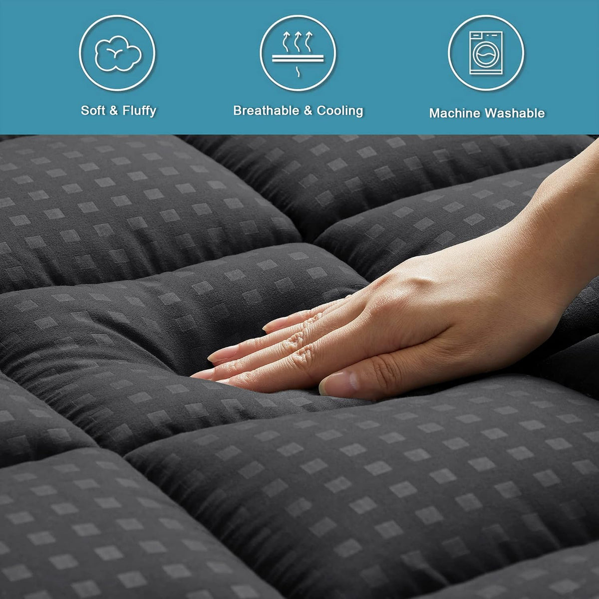 HYLEORY Queen Mattress Pad Quilted Fitted Mattress Protector Cooling Pillow Top Mattress Cover Breathable Fluffy Soft Mattress Topper with 8-21" Deep Pocket, Dark Grey