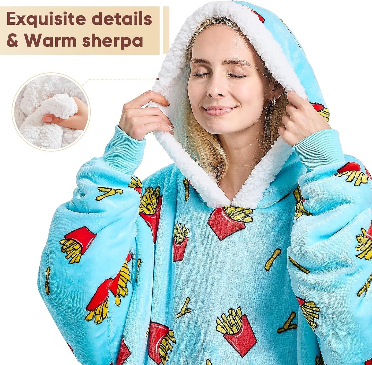 yescool Wearable Blanket Hoodie, Flannel Sherpa Fleece Blanket Sweatshirt for Adults Women Men,One Size Fits All - Colors A