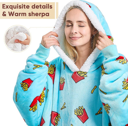 yescool Wearable Blanket Hoodie, Flannel Sherpa Fleece Blanket Sweatshirt for Adults Women Men,One Size Fits All - Colors A