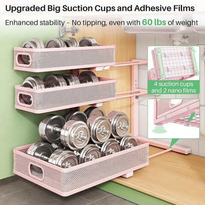 Kitstorack Under Sink Organizer, 2-Pack 3-Tier Height Adjustable Thickened Metal Pull out Cabinet Organizer Shelf, Slide out Storage Drawer Rack for Bathroom Kitchen Pantry Home Laundry Organization