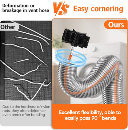 17FT One-Piece Flexshaft Dryer Vent Cleaner Kit | Drill Powered Dryer Duct Cleaning Brush, Heavy Duty Lint Remover Tool