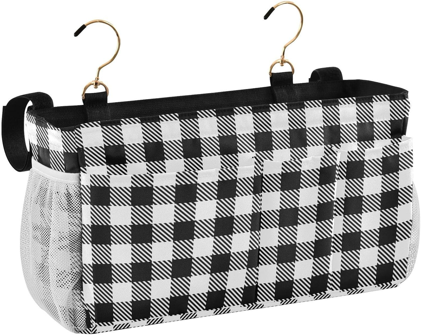 Black Bedside Caddy Storage Bag Bedside Organizer for Bed Rails College Dorm Room Organizer Caddy Hanging Shelf 6 Pockets with Hooks for Drinks Magazine Phone Holder