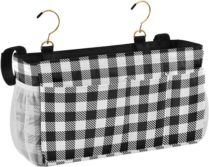 Black Bedside Caddy Storage Bag Bedside Organizer for Bed Rails College Dorm Room Organizer Caddy Hanging Shelf 6 Pockets with Hooks for Drinks Magazine Phone Holder