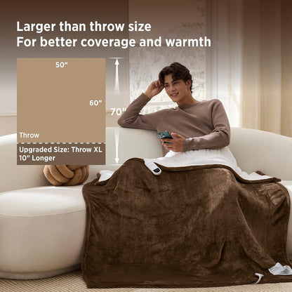 Bedsure Heated Blanket Throw, Soft Electric Blanket with Preheat, Cream