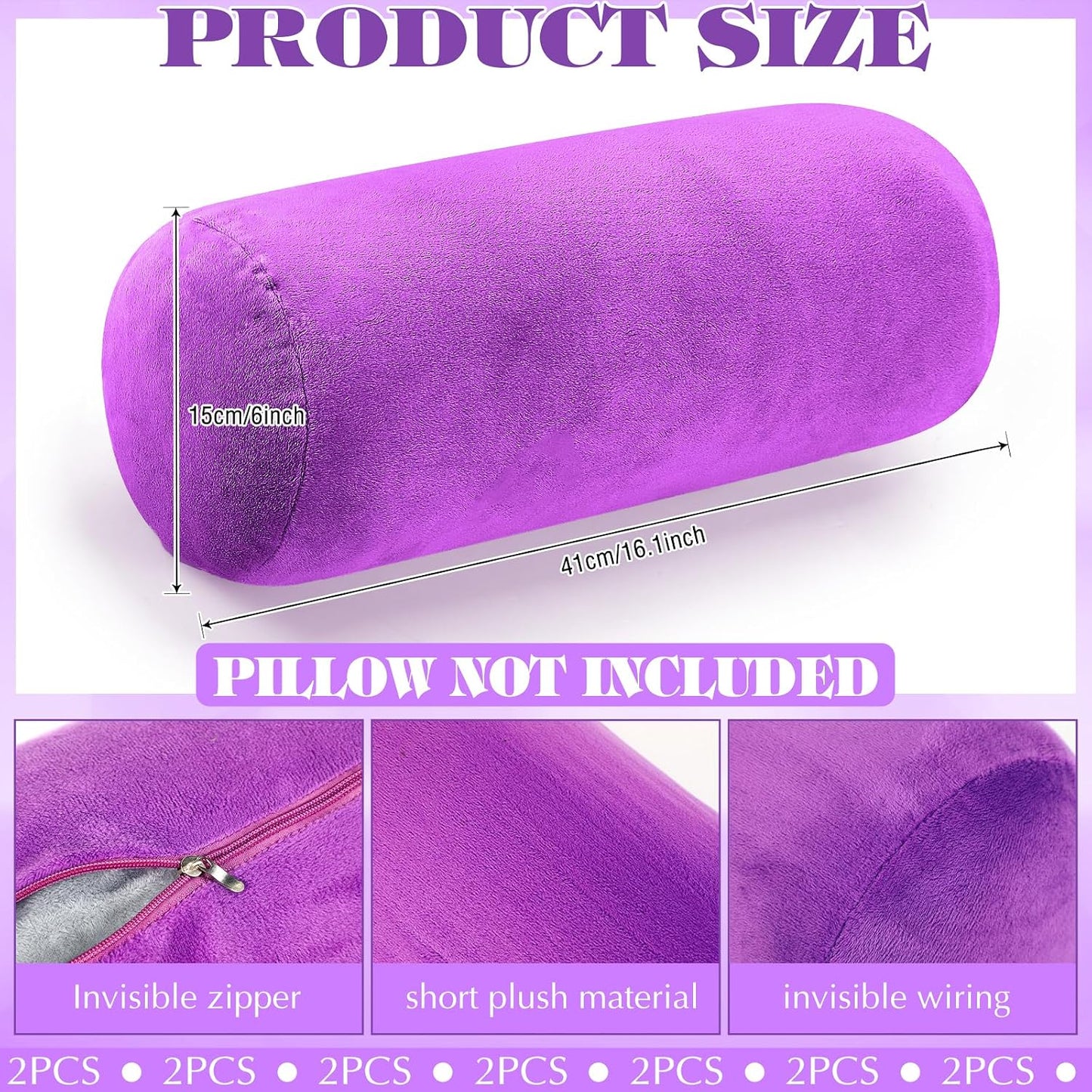 Newwiee 2 Pcs Cooling Cervical Neck Roll Pillow Cover with Zipper (Pillow Case Only) 16 x 6 Inch Round Neck Roll Pillowcover Breathable Cylinder Soft Bolster Pillowcase for Cylindrical Cushion, Gray