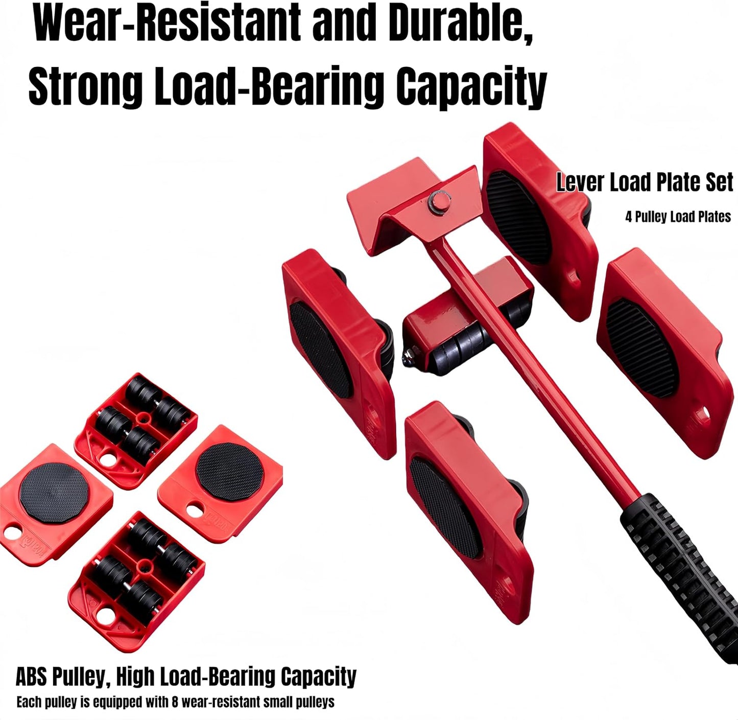 300 Lbs Capacity Heavy Furniture Dollies with Wheels – Furniture Moving Tool Set (1 Lever + 4 Sliders) – Appliance Lifter & Floor Protector Kit for Sofas, Fridges, Kitchen Appliances, Heavy Furniture