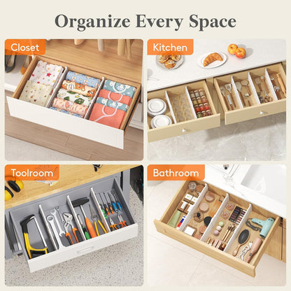 Lifewit 8" Tall Drawer Dividers, Adjustable Deep Drawer Organizer Clothes | 4 Pack 13.8"-22.2" Expandable White Plastic Separators for Dresser, Kitchen, Cabinet, Closet, Office Organization & Storage