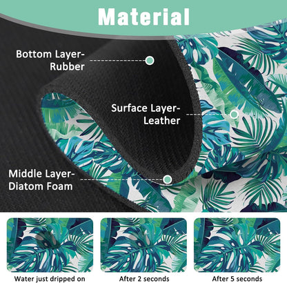 Kitchen Sink Splash Guard Faucet Mat 24" X 5.5" Tropical Leavesl Absorbent Fast Drying Mat Faucet Draining Mat Sink Splash Guard Behind Faucet Drip Catcher for Kitchen Bathroom
