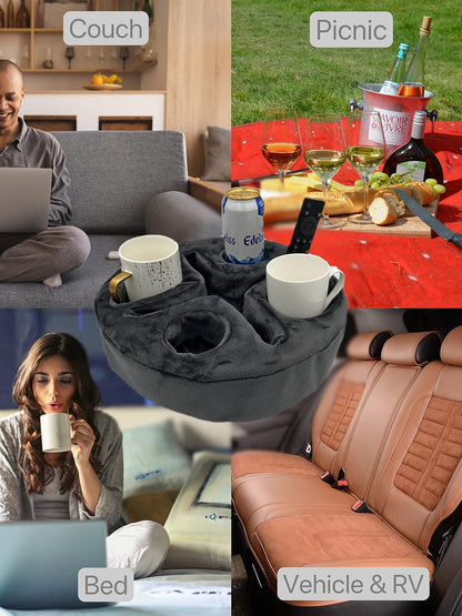 Xchouxer Couch and Bed Cup Holder Pillow, Sofa Organizer Caddy for Drinks, Remotes, Phones, Snacks (Beige)