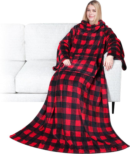 PAVILIA Blanket with Sleeves for Adult Women Men, Soft Warm Wearable Blanket Fleece Wrap Throw, Robe Blanket Gift