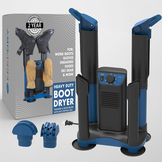 Forced Heat Boot Dryer - Heavy Duty Shoe Dryer with Heat Switch & Timer - Quickly Dry Garments - Collapsible Drying Tubes | 3-hour timer, shutoff option for delicate materials, four adjustable tubes, helmet and hat attachments