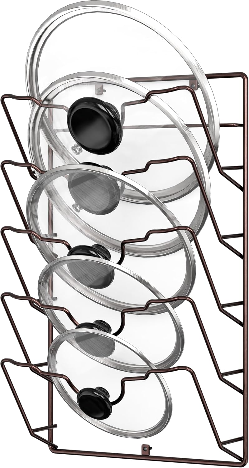 Simple Houseware Wall Door Mounted Pot Lid Rack Organizer, Chrome Finish | 9.5" W x 4.5" D x 17.2" H Shelf