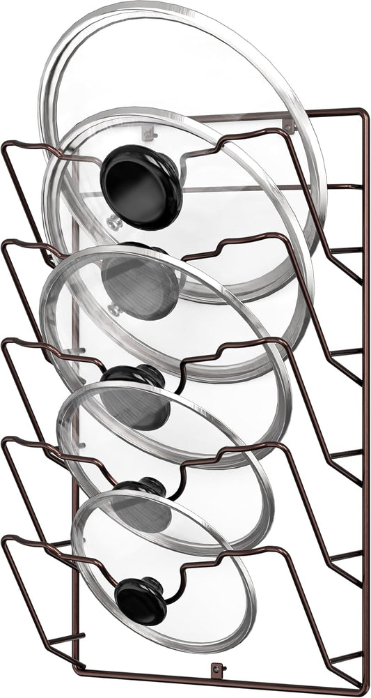 Simple Houseware Wall Door Mounted Pot Lid Rack Organizer, Chrome Finish | 9.5" W x 4.5" D x 17.2" H Shelf