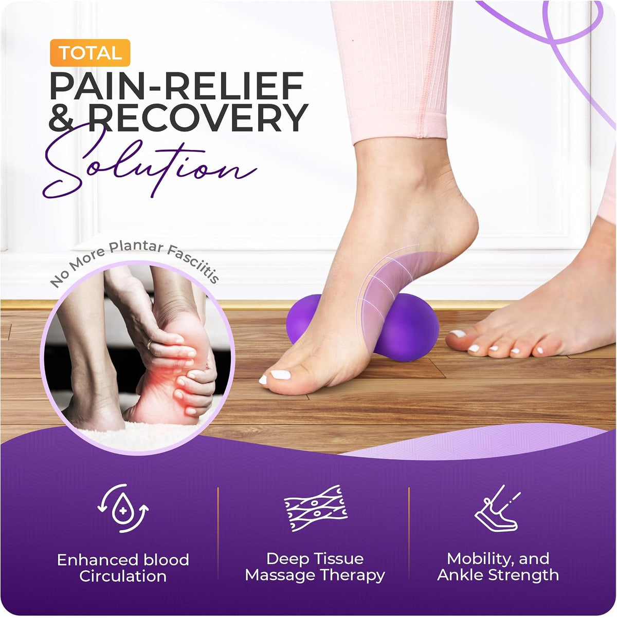 Foot Roller for Plantar Fasciitis Relief by Ground Force - Deep Tissue Silicone Foot Massager for Arch & Heel Pain, Neuropathy, Heel Spurs, Myofascial Release - Portable Recovery Tool