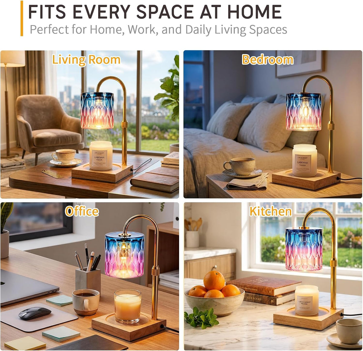 Candle Warmer Lamp with 3 Bulbs, Adjustable Height Dimmable Candle Warmer with Timer, Candle Lamp with Charming Gift Box Ribbon,Birthday Gifts for Women Mom, House Warming Gifts New Home Decor