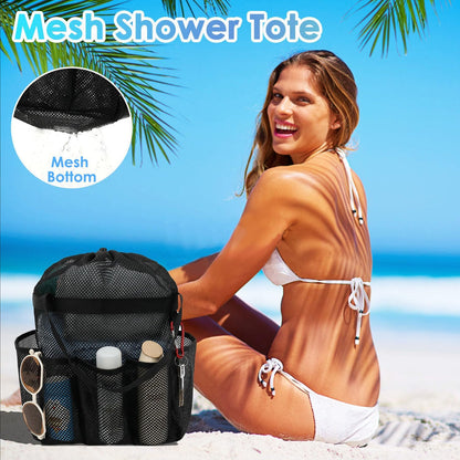 Fammart Mesh Shower Caddy Portable with Drawstring, Dorm Room Essentials for College Girls Guys, 8-Pocket Extra Large Shower Bag Basket Tote for Camping Beach Gym Travel Toiletry Bathroom