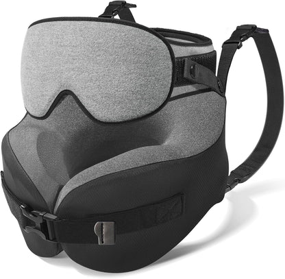 YFONG Travel Pillow with Head Support & Sleep Mask for Long Flights, Black