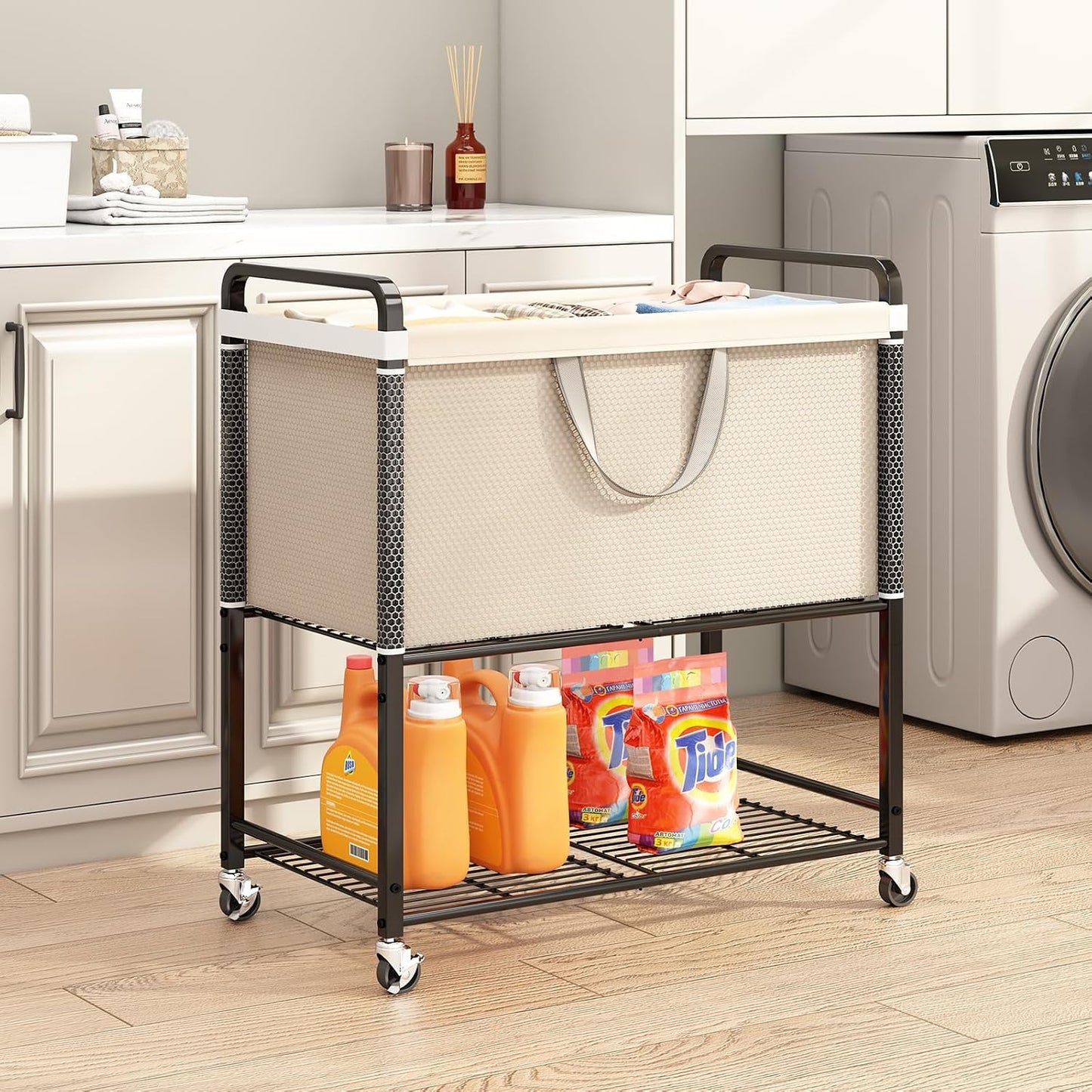 Laundry Hamper Rolling Sorter: 120L Large Basket with Wheels Removable Bag | Solve laundry clutter – rolling sorter with washable bag – Ideal for home, dorm & bedroom organization