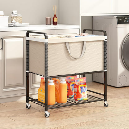 Laundry Hamper Rolling Sorter: 120L Large Basket with Wheels Removable Bag | Solve laundry clutter – rolling sorter with washable bag – Ideal for home, dorm & bedroom organization